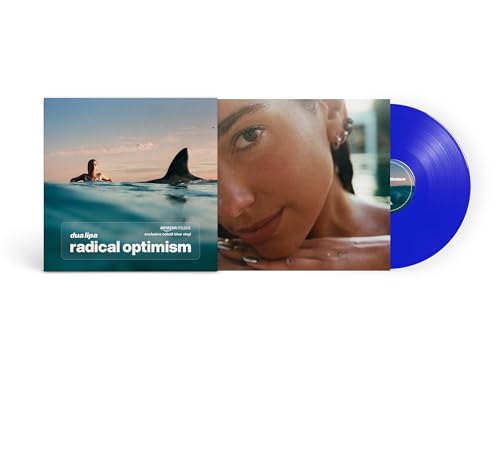 Dua Lipa’s “Radical Optimism” vinyl record with blue disc and cover art.