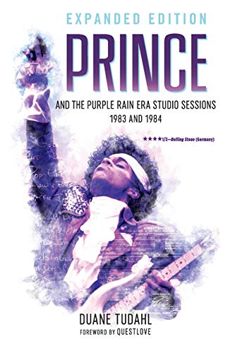 Book cover featuring a purple-toned image of Prince playing guitar with text overlay.