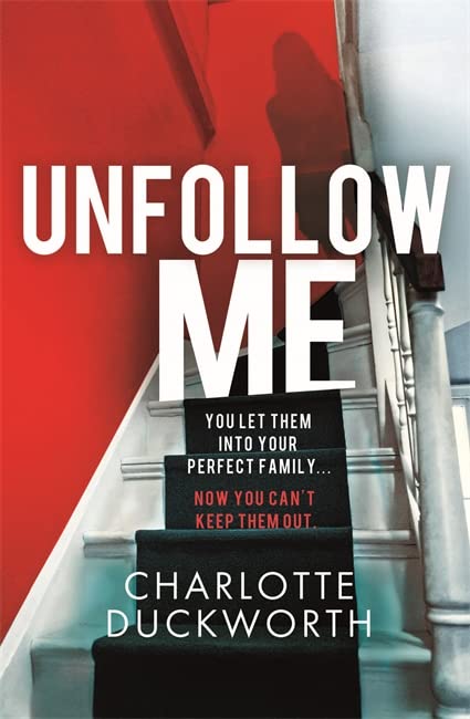 Book cover: red and white text, shadowed figure on staircase.