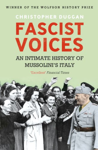 Book cover: “Fascist Voices” with a crowd and Mussolini in uniform.