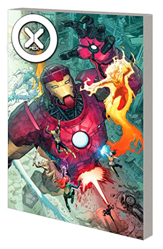 X-Men trade paperback cover featuring Iron Man and mutant heroes in battle.