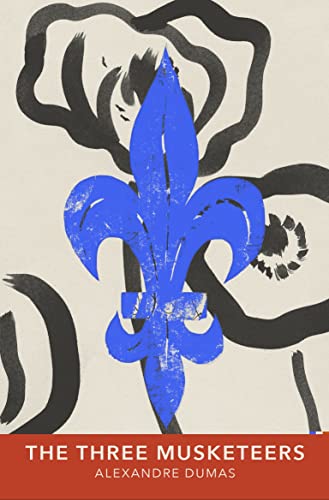 Book cover: “The Three Musketeers” with a blue fleur-de-lis design.