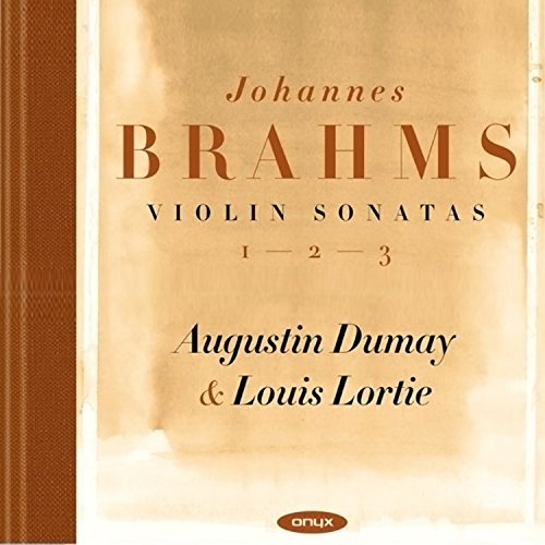 CD cover for Brahms violin sonatas performed by Dumay and Lortie.