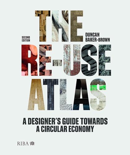 Book cover for The Re-use Atlas with letters filled with various building material textures.