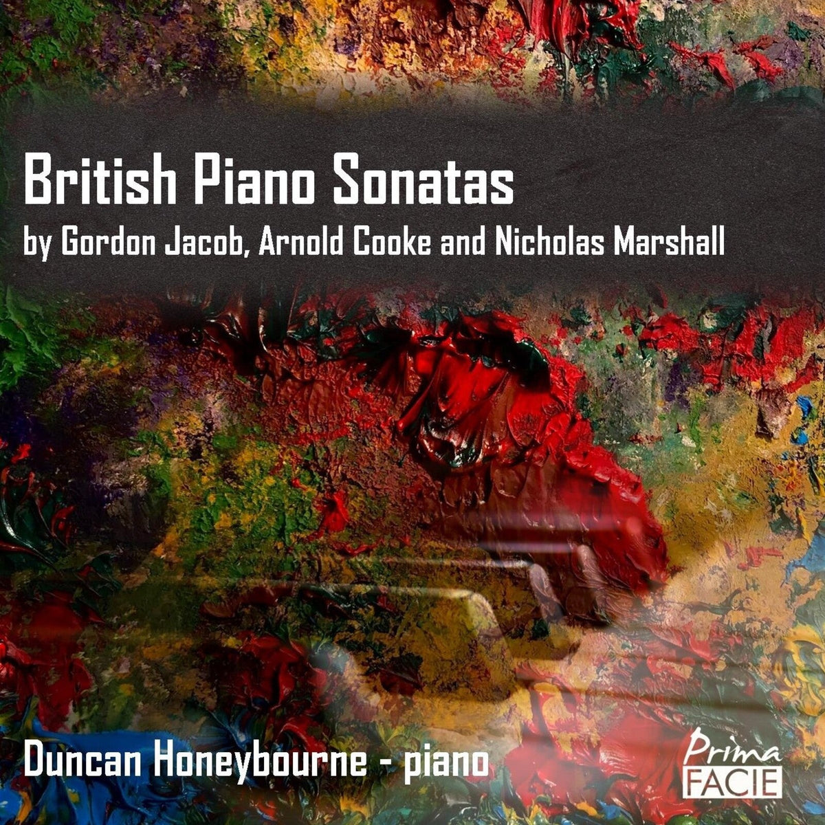 CD cover: "British Piano Sonatas" by Honeybourne, with abstract red artwork.