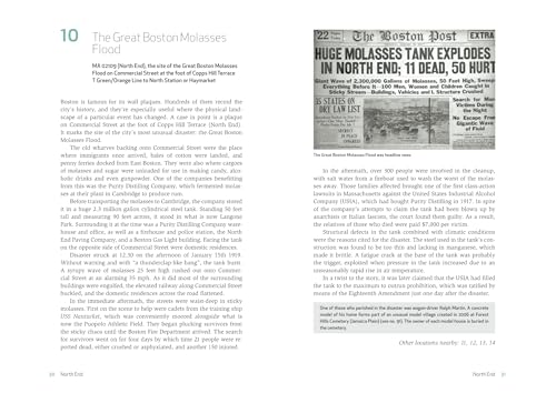 Book page displaying a historical newspaper article about the 1919 Boston Molasses Flood.