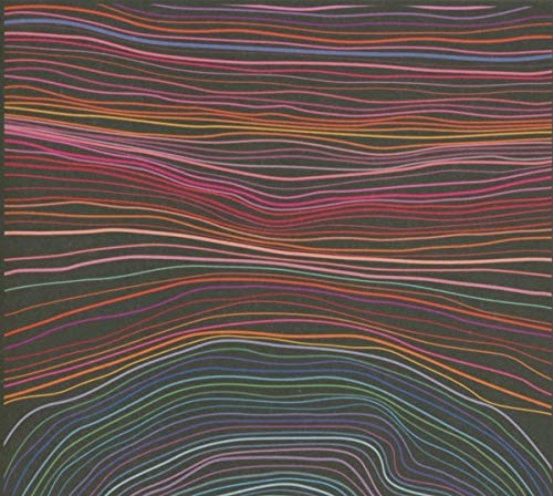 Colorful horizontal lines forming a wave-like pattern on a dark background.
