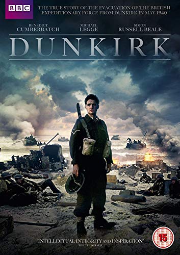 DVD cover for "Dunkirk" depicting a soldier on a beach with ships.