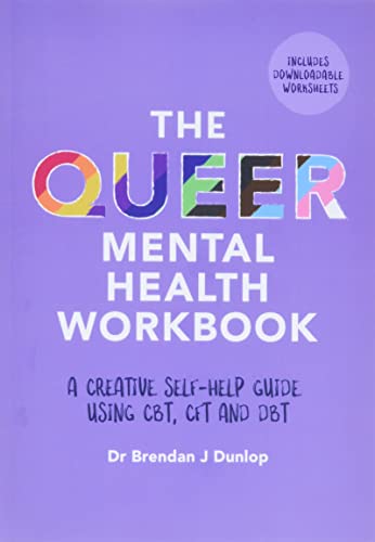 Purple workbook cover with colorful “Queer Mental Health” title and author name.