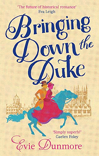 Book cover with title Bringing Down the Duke showing a couple riding a horse.