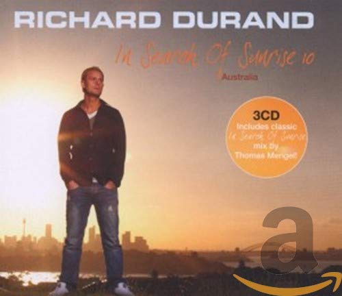 Richard Durand stands before a sunrise city skyline on this music album cover.