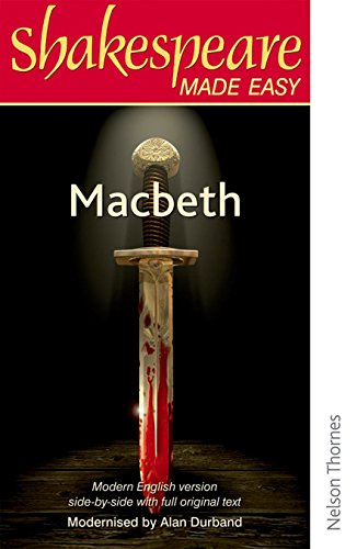 Book cover for “Shakespeare Made Easy: Macbeth” featuring a bloodied sword.
