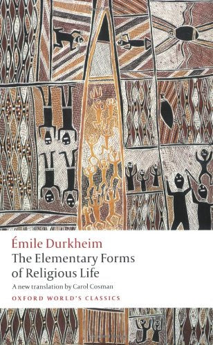 Book cover featuring Aboriginal-style art with figures and patterns, titled The Elementary Forms of Religious Life.