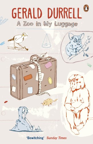 Book cover featuring a suitcase, a snake, and various animal illustrations on light background.
