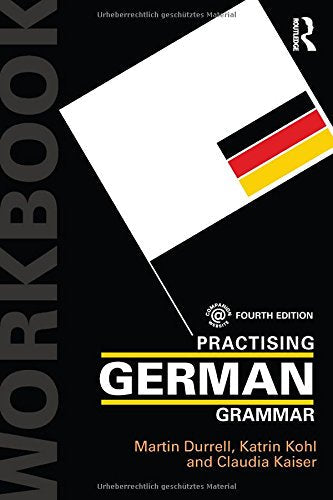 Cover of “Practising German Grammar” workbook with German flag detail.
