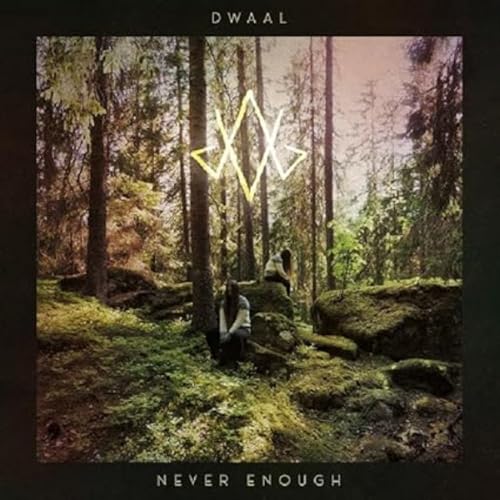 Forest scene with a glowing geometric symbol and a person seated below.