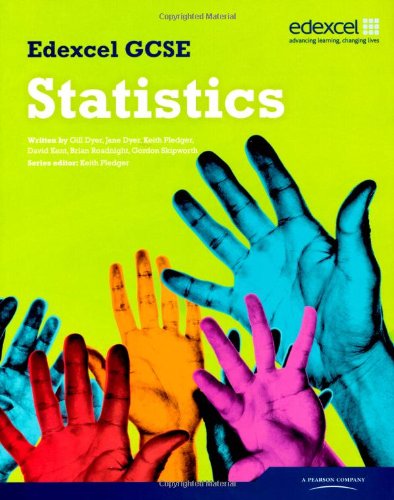Front cover of Edexcel GCSE Statistics textbook with colorful overlapping hand silhouettes.