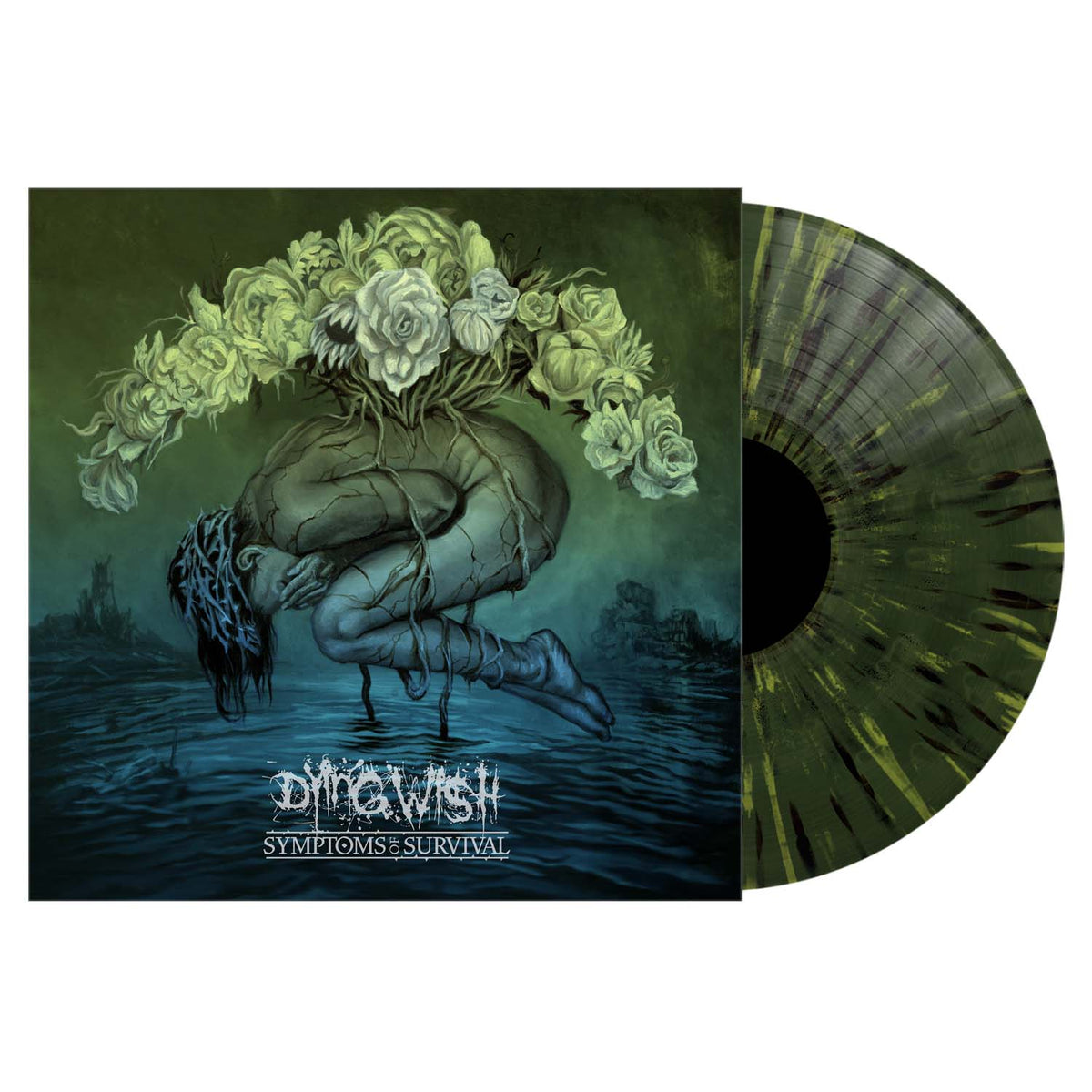 Vinyl record with cover art depicting a figure entwined in floral imagery.