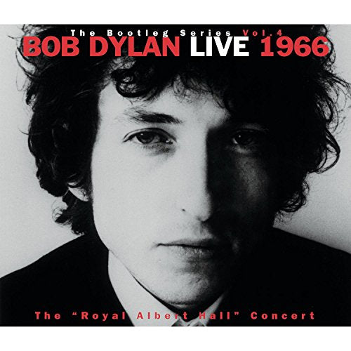 Bob Dylan album cover, black and white portrait, "Live 1966" text.