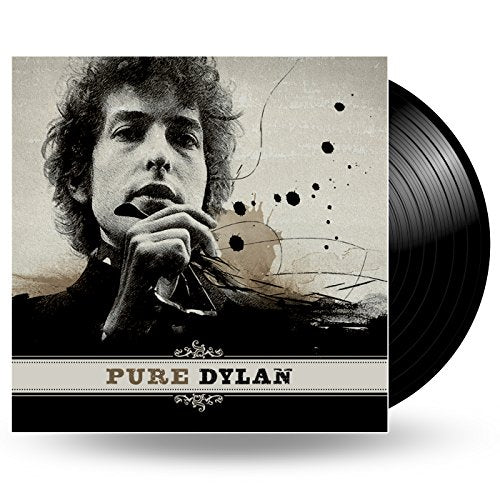 Bob Dylan vinyl record cover with portrait and black disc beside it.