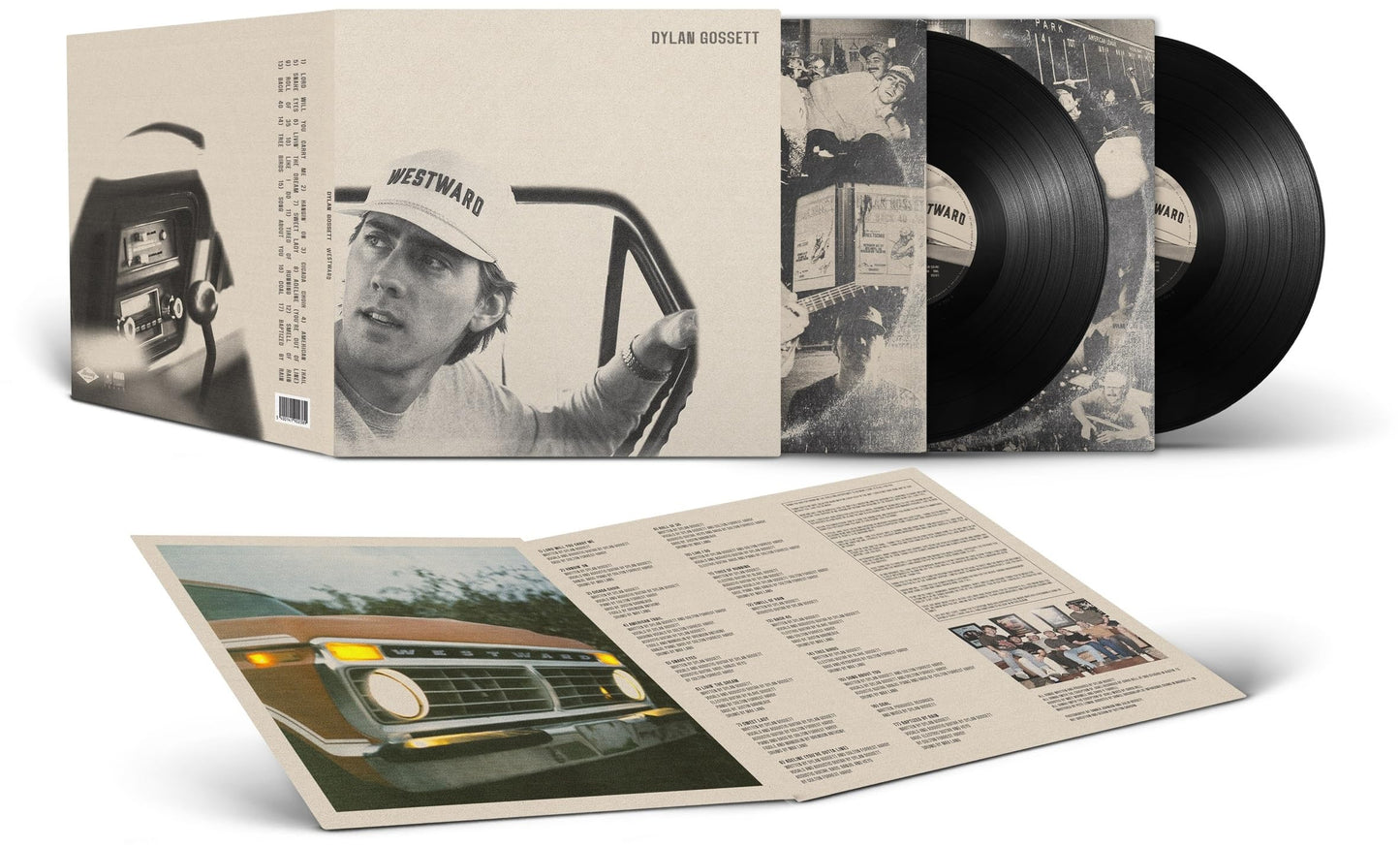 Dylan Gossett Westward vinyl record set with gatefold sleeve, inner sleeves, and two black discs.