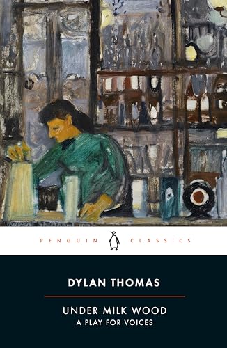 Book cover: "Under Milk Wood" by Dylan Thomas, with painted shop scene.