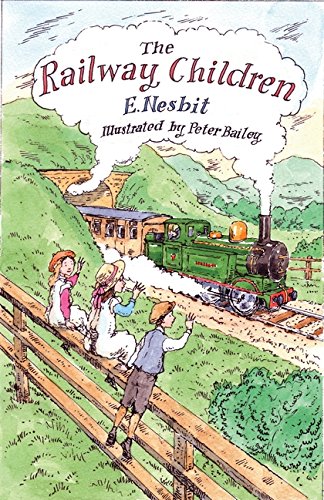 Book cover: children waving at a green steam train on tracks.