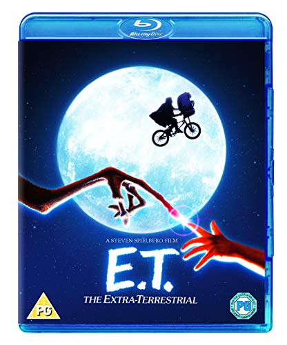 E.T. Blu-ray cover: boy and alien silhouetted against a large moon.