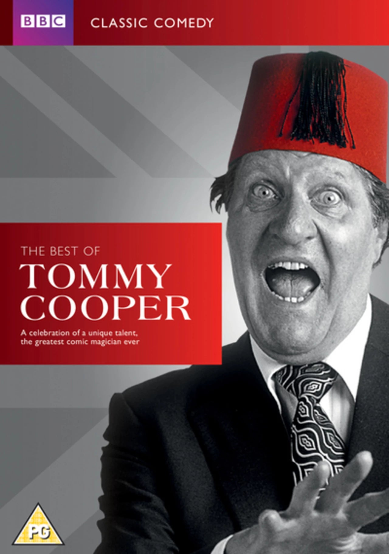 "Tommy Cooper DVD cover featuring a man wearing a red fez hat."