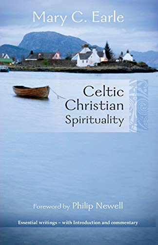 Book cover: coastal landscape, white cottages, and title “Celtic Christian Spirituality.”