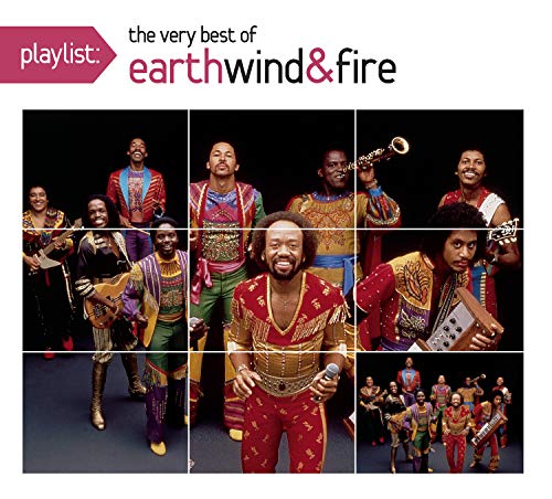 Earth, Wind & Fire album cover featuring nine band members in colorful outfits.