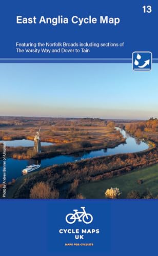 East Anglia cycle map cover with landscape, windmill, and bicycle icon.