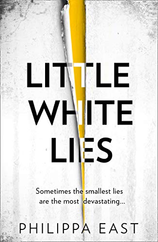 Book cover with bold title "Little White Lies" and a yellow tear.
