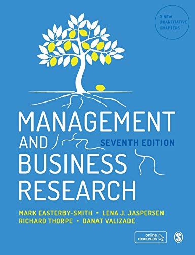 Book cover: "Management and Business Research," seventh edition, with tree illustration.