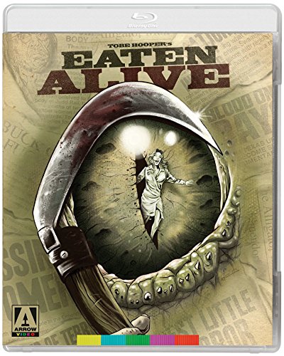 "Eaten Alive" Blu-ray case with a crocodile's mouth and a woman inside.