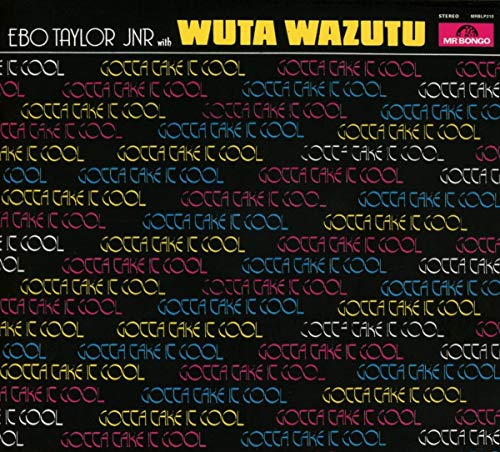 "Album cover with black background, multicolored text, and artist names at the top."