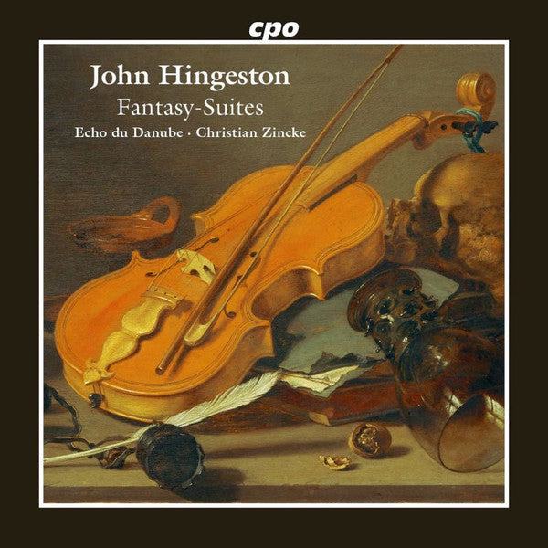 CD cover: violin, skull, and objects in a dark, still life painting.