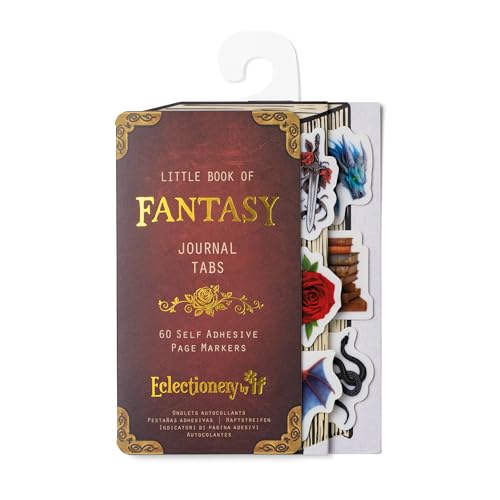 Fantasy journal tabs with dragon, rose, and sword designs on packaging.