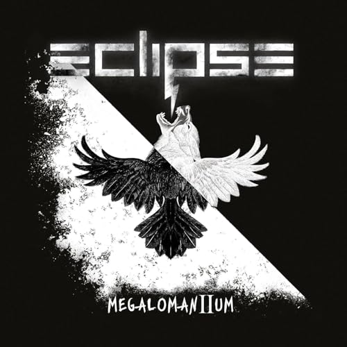 Black and white album cover featuring a split-color bird and the text Eclipse Megalomanium II.