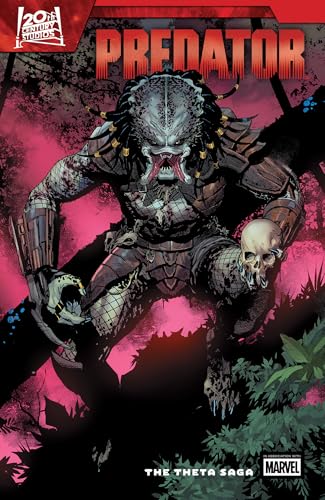 Comic book cover featuring a Predator creature holding a skull against a pink background.