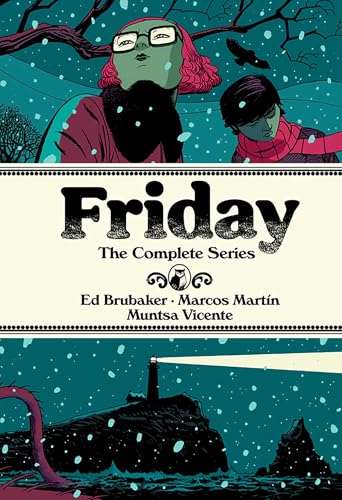 Cover art for Friday: The Complete Series showing two characters in snow near lighthouse.