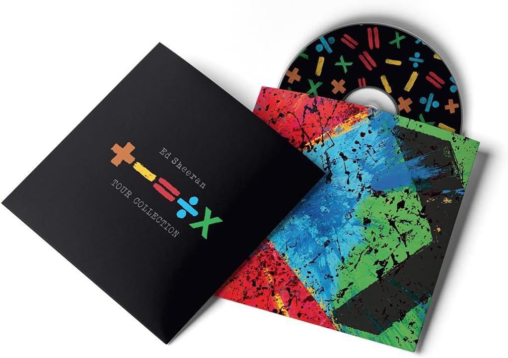 Ed Sheeran CD with colorful abstract paint splatters and math symbols.