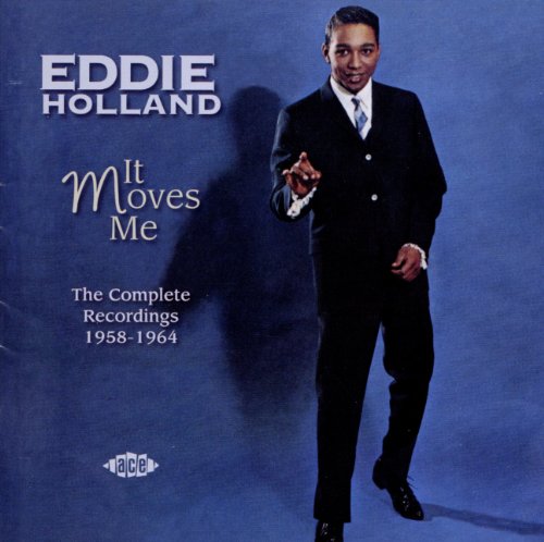 Eddie Holland album cover, blue background, man in suit pointing.