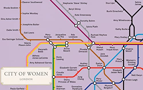 London Tube map reimagined with names of notable women at stations.