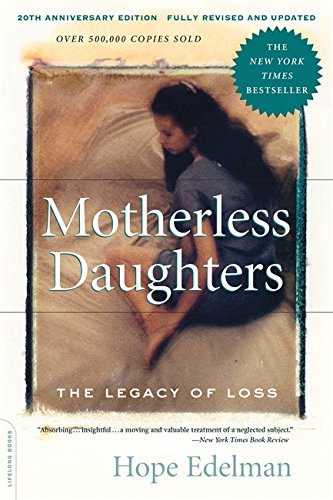 Book cover: "Motherless Daughters" featuring a young woman with long dark hair.