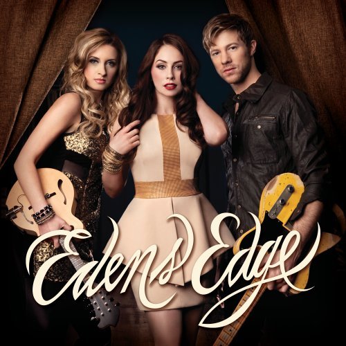 Three musicians with guitars, album cover for Edens Edge CD.