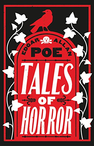 Red book cover with a raven, skull, and the title "Tales of Horror".