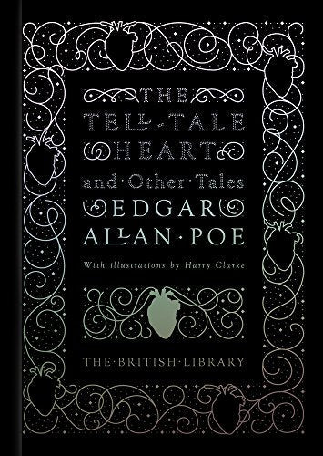 Black book cover with white filigree border, heart illustrations, and Edgar Allan Poe title text.