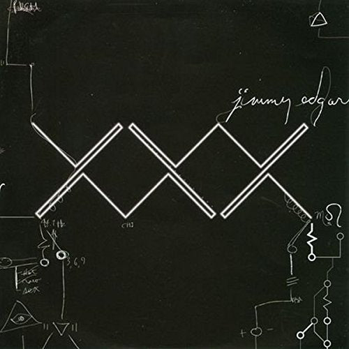 Black CD cover with white geometric shapes and handwritten text.