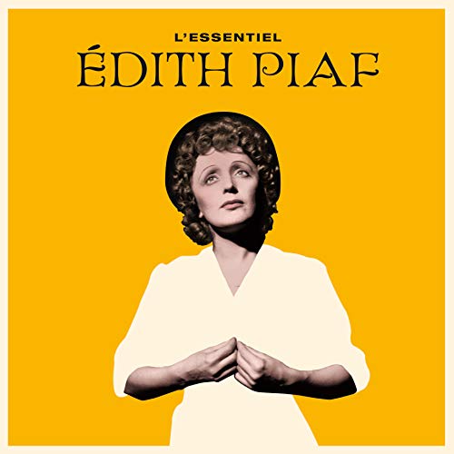 Edith Piaf portrait on a yellow album cover, vinyl record format.